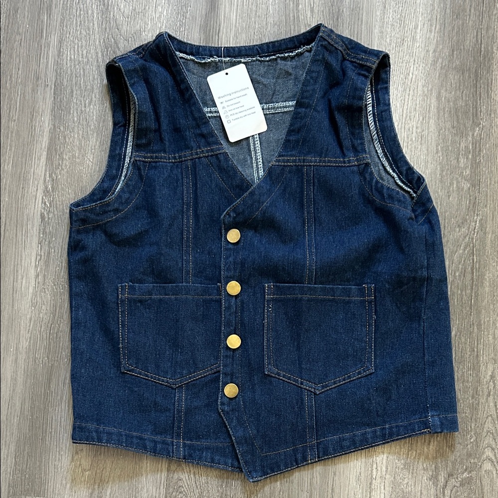 Denim Vest with Gold Buttons